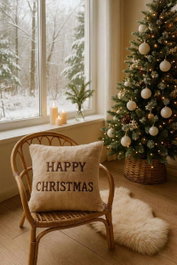 Aberto Design Cojín Navideño Happy Christmas Beige 43x43 cm 100% Poliéster para Decoración de Hogar